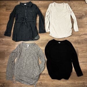 (4) Assorted Women's Maternity Long Sleeve Tops - Black, Gray, Cream, Denim